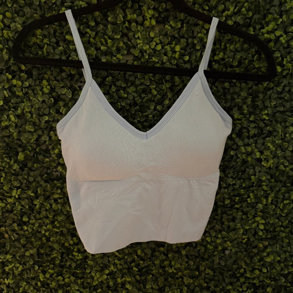 Light Blue Ribbed Bralette Crop Top Spaghetti Strap Tank Size S